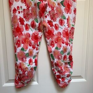 INSIGHT Floral Cropped Ankle Pants White Coral Orange Pink Green womens size 6